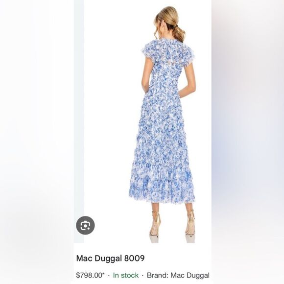 Mac Duggal One Shoulder Floral Blue Dress - Picture 3 of 7